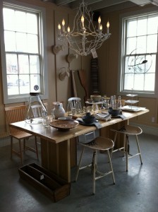 Poplar dining table (designed and built by Peter Shanks) paired with spindle back chairs.